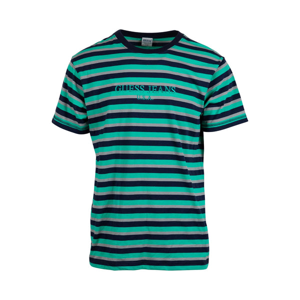 Guess Teal Tricolour Stripe Tee (L) - Spike Vintage